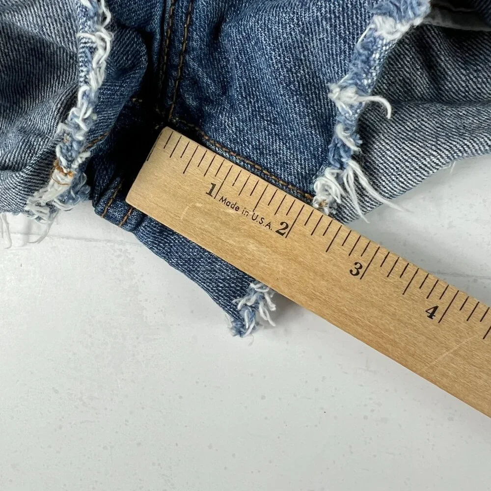 Levi's Jean Short Women 28 501 High Rise Blue Whisker Cut Off Cotton Denim Jorts - Picture 13 of 16